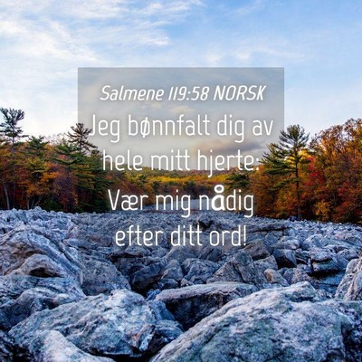 Picture 04 - Salmene 119:58 NORSK - Jeg bønnfalt dig av hele mitt hjerte: Vær mig - Bible Verse Picture