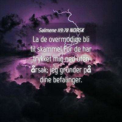 Picture 04 - Salmene 119:78 NORSK - La de overmodige bli til skamme! For de har - Bible Verse Picture