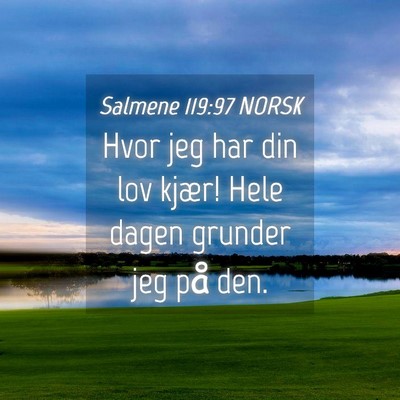 Picture 04 - Salmene 119:97 NORSK - Hvor jeg har din lov kjær! Hele dagen grunder - Bible Verse Picture
