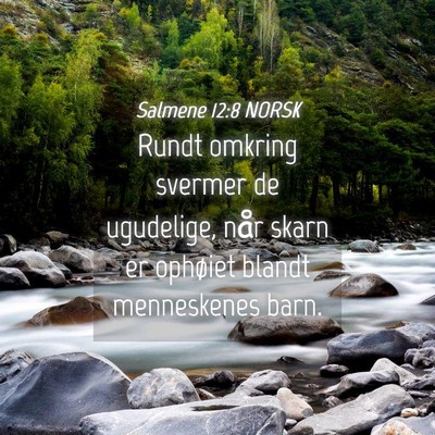 Picture 04 - Salmene 12:8 NORSK - Rundt omkring svermer de ugudelige, når skarn er - Bible Verse Picture