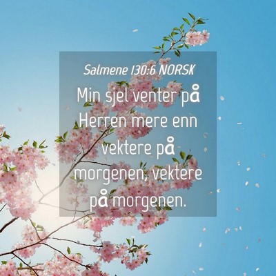 Picture 04 - Salmene 130:6 NORSK - Min sjel venter på Herren mere enn vektere på - Bible Verse Picture