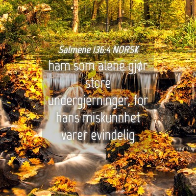 Picture 04 - Salmene 136:4 NORSK - ham som alene gjør store undergjerninger, for - Bible Verse Picture