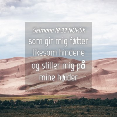 Picture 04 - Salmene 18:33 NORSK - som gir mig føtter likesom hindene og stiller - Bible Verse Picture