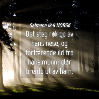 Picture 04 - Salmene 18:8 NORSK - Det steg røk op av hans nese, og fortærende ild - Bible Verse Picture