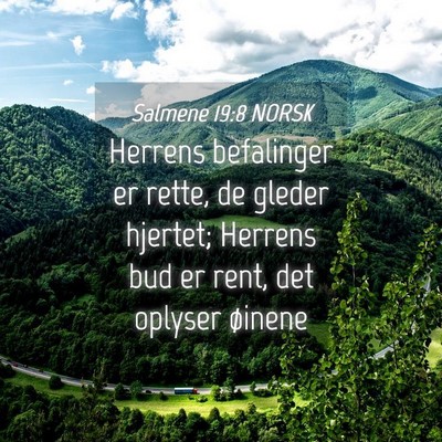 Picture 04 - Salmene 19:8 NORSK - Herrens befalinger er rette, de gleder hjertet; - Bible Verse Picture