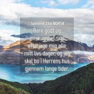 Picture 04 - Salmene 23:6 NORSK - Bare godt og miskunnhet skal efterjage mig alle - Bible Verse Picture