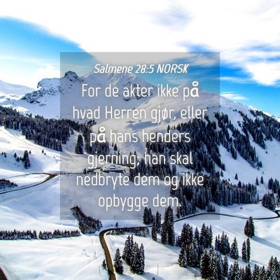 Picture 04 - Salmene 28:5 NORSK - For de akter ikke på hvad Herren gjør, eller - Bible Verse Picture