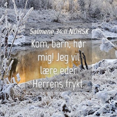Picture 04 - Salmene 34:11 NORSK - Kom, barn, hør mig! Jeg vil lære eder Herrens - Bible Verse Picture