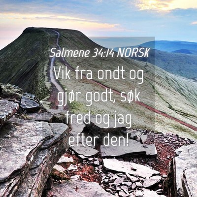 Picture 04 - Salmene 34:14 NORSK - Vik fra ondt og gjør godt, søk fred og jag - Bible Verse Picture