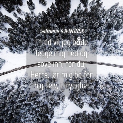 Picture 04 - Salmene 4:8 NORSK - I fred vil jeg både legge mig ned og sove inn; - Bible Verse Picture