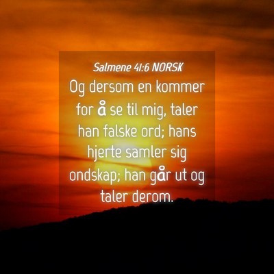 Picture 04 - Salmene 41:6 NORSK - Og dersom en kommer for å se til mig, taler han - Bible Verse Picture