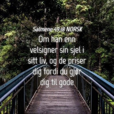 Picture 04 - Salmene 49:18 NORSK - Om han enn velsigner sin sjel i sitt liv, og de - Bible Verse Picture