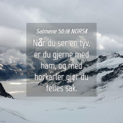 Picture 04 - Salmene 50:18 NORSK - Når du ser en tyv, er du gjerne med ham, og med - Bible Verse Picture
