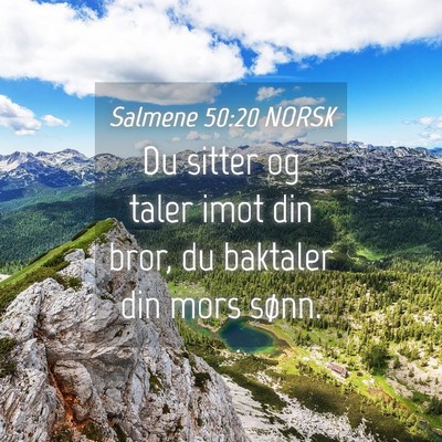 Picture 04 - Salmene 50:20 NORSK - Du sitter og taler imot din bror, du baktaler din - Bible Verse Picture