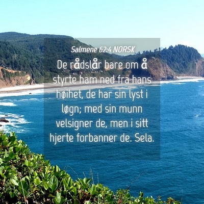 Picture 04 - Salmene 62:4 NORSK - De rådslår bare om å styrte ham ned fra hans - Bible Verse Picture