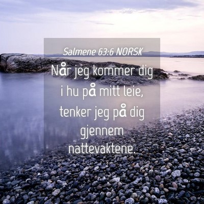 Picture 04 - Salmene 63:6 NORSK - Når jeg kommer dig i hu på mitt leie, tenker - Bible Verse Picture