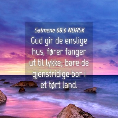 Picture 04 - Salmene 68:6 NORSK - Gud gir de enslige hus, fører fanger ut til - Bible Verse Picture