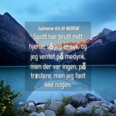 Picture 04 - Salmene 69:20 NORSK - Spott har brutt mitt hjerte, så jeg er syk, og - Bible Verse Picture