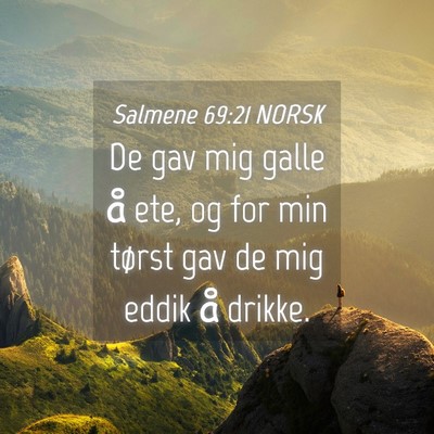 Picture 04 - Salmene 69:21 NORSK - De gav mig galle å ete, og for min tørst gav de - Bible Verse Picture