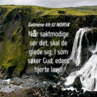 Picture 04 - Salmene 69:32 NORSK - Når saktmodige ser det, skal de glede sig; I som - Bible Verse Picture