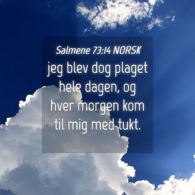 Picture 04 - Salmene 73:14 NORSK - jeg blev dog plaget hele dagen, og hver morgen - Bible Verse Picture