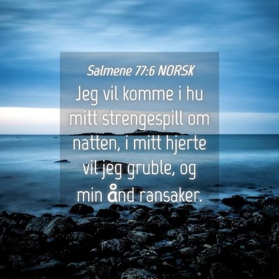 Picture 04 - Salmene 77:6 NORSK - Jeg vil komme i hu mitt strengespill om natten, i - Bible Verse Picture