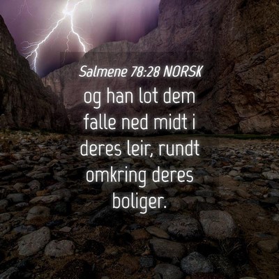 Picture 04 - Salmene 78:28 NORSK - og han lot dem falle ned midt i deres leir, rundt - Bible Verse Picture