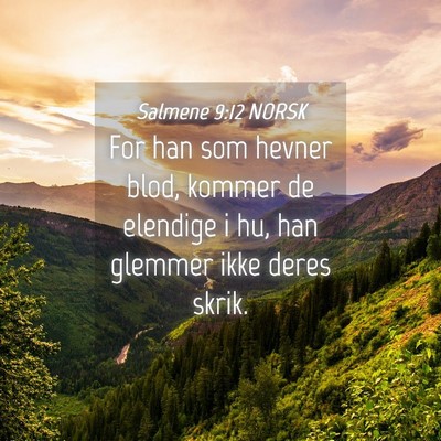 Picture 04 - Salmene 9:12 NORSK - For han som hevner blod, kommer de elendige i hu, - Bible Verse Picture