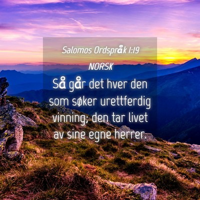 Picture 04 - Salomos Ordspråk 1:19 NORSK - Så går det hver den som søker urettferdig - Bible Verse Picture