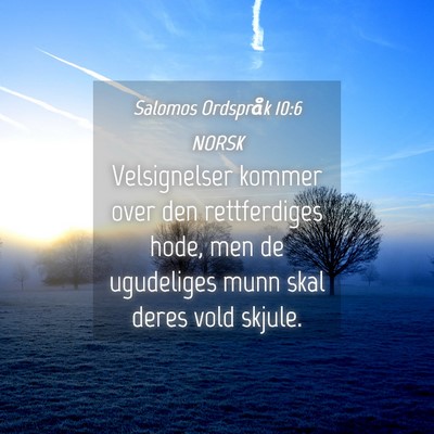 Picture 04 - Salomos Ordspråk 10:6 NORSK - Velsignelser kommer over den rettferdiges hode, - Bible Verse Picture