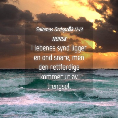 Picture 04 - Salomos Ordspråk 12:13 NORSK - I lebenes synd ligger en ond snare, men den - Bible Verse Picture