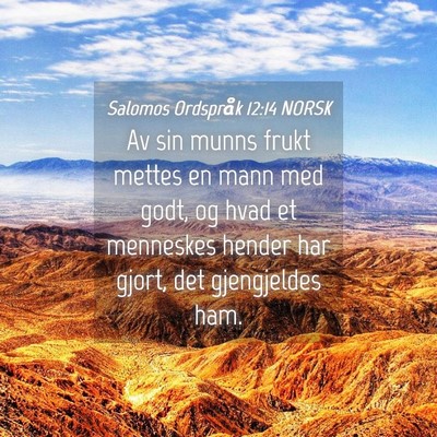 Picture 04 - Salomos Ordspråk 12:14 NORSK - Av sin munns frukt mettes en mann med godt, og - Bible Verse Picture
