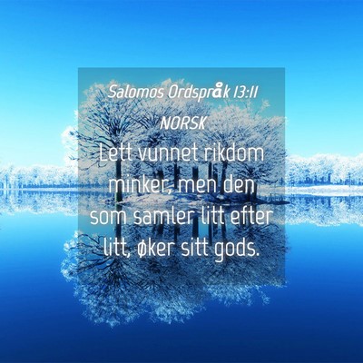 Picture 04 - Salomos Ordspråk 13:11 NORSK - Lett vunnet rikdom minker, men den som samler - Bible Verse Picture