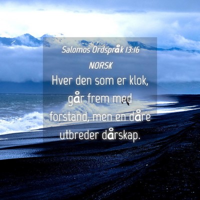 Picture 04 - Salomos Ordspråk 13:16 NORSK - Hver den som er klok, går frem med forstand, men - Bible Verse Picture