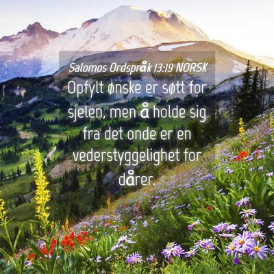 Picture 04 - Salomos Ordspråk 13:19 NORSK - Opfylt ønske er søtt for sjelen, men å holde - Bible Verse Picture