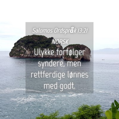Picture 04 - Salomos Ordspråk 13:21 NORSK - Ulykke forfølger syndere, men rettferdige - Bible Verse Picture