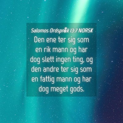 Picture 04 - Salomos Ordspråk 13:7 NORSK - Den ene ter sig som en rik mann og har dog slett - Bible Verse Picture