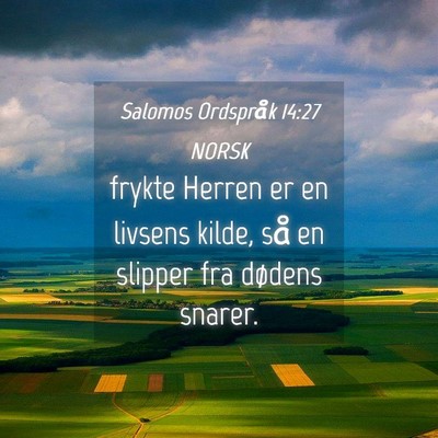 Picture 04 - Salomos Ordspråk 14:27 NORSK - frykte Herren er en livsens kilde, så en slipper - Bible Verse Picture