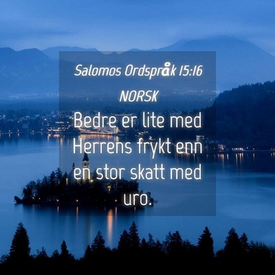 Picture 04 - Salomos Ordspråk 15:16 NORSK - Bedre er lite med Herrens frykt enn en stor skatt - Bible Verse Picture