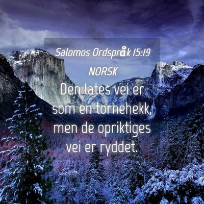 Picture 04 - Salomos Ordspråk 15:19 NORSK - Den lates vei er som en tornehekk, men de - Bible Verse Picture