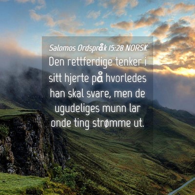 Picture 04 - Salomos Ordspråk 15:28 NORSK - Den rettferdige tenker i sitt hjerte på - Bible Verse Picture