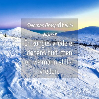 Picture 04 - Salomos Ordspråk 16:14 NORSK - En konges vrede er dødens bud, men en vis mann - Bible Verse Picture