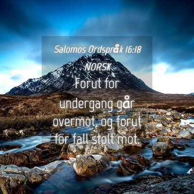 Picture 04 - Salomos Ordspråk 16:18 NORSK - Forut for undergang går overmot, og forut for - Bible Verse Picture
