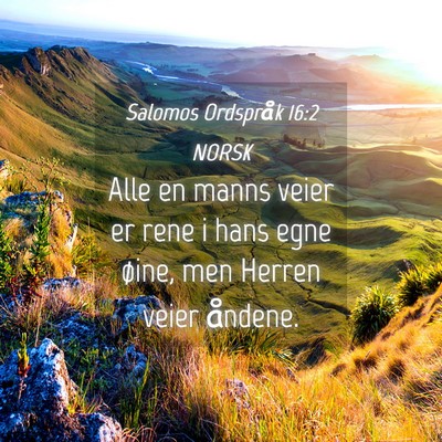 Picture 04 - Salomos Ordspråk 16:2 NORSK - Alle en manns veier er rene i hans egne øine, - Bible Verse Picture