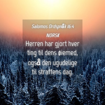Picture 04 - Salomos Ordspråk 16:4 NORSK - Herren har gjort hver ting til dens øiemed, - Bible Verse Picture