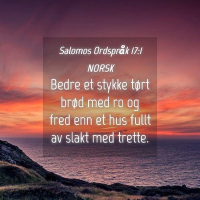 Picture 04 - Salomos Ordspråk 17:1 NORSK - Bedre et stykke tørt brød med ro og fred enn et - Bible Verse Picture