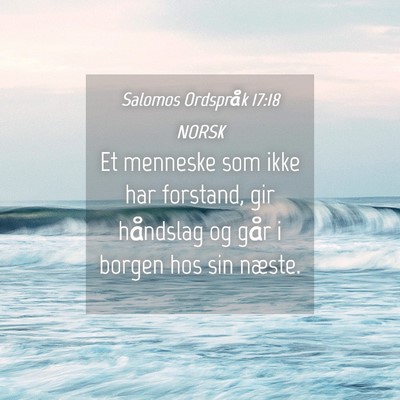 Picture 04 - Salomos Ordspråk 17:18 NORSK - Et menneske som ikke har forstand, gir håndslag - Bible Verse Picture