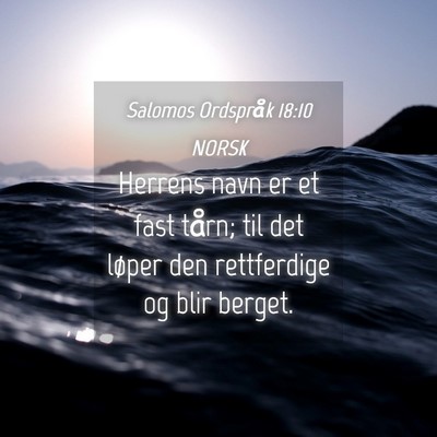 Picture 04 - Salomos Ordspråk 18:10 NORSK - Herrens navn er et fast tårn; til det løper den - Bible Verse Picture