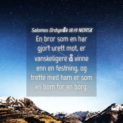 Picture 04 - Salomos Ordspråk 18:19 NORSK - En bror som en har gjort urett mot, er - Bible Verse Picture