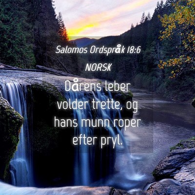 Picture 04 - Salomos Ordspråk 18:6 NORSK - Dårens leber volder trette, og hans munn roper - Bible Verse Picture